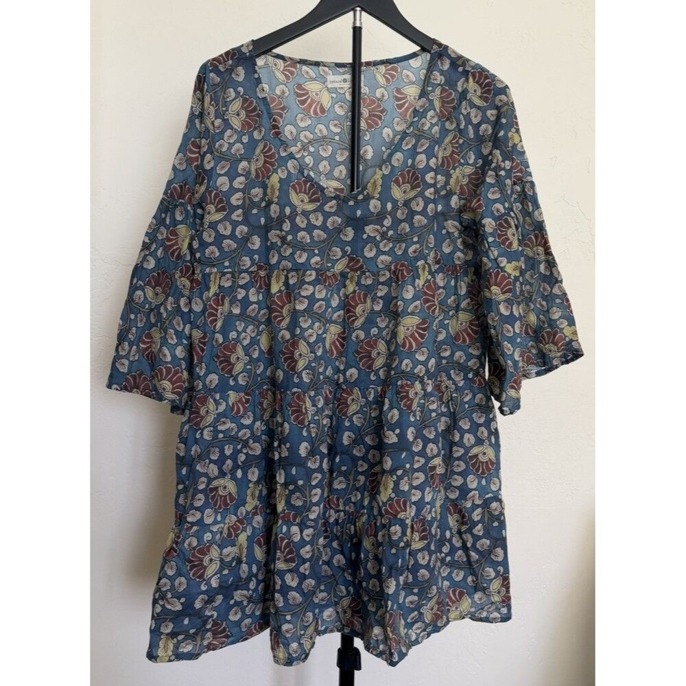 Natural Life Women’s Tiered Floral Dress M Bell Sleeves Boho Cottage Core Cotton